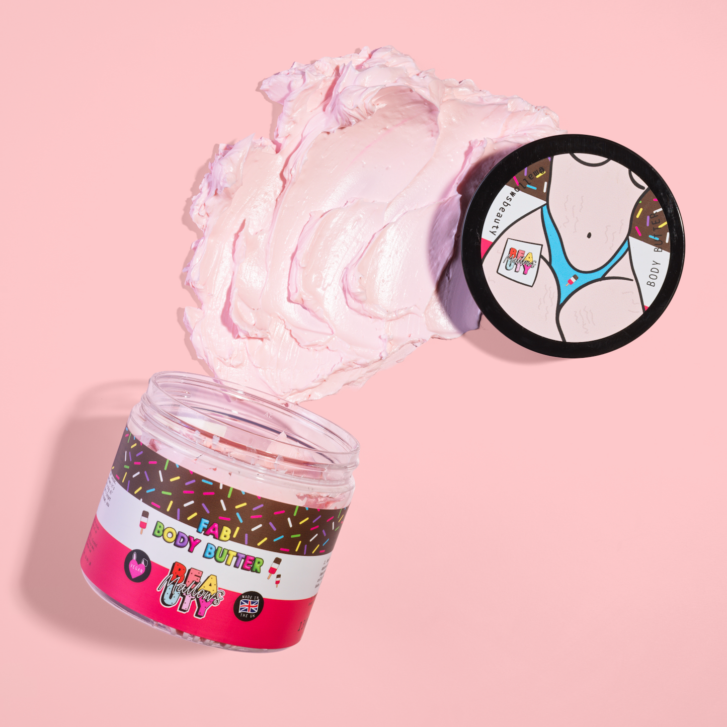 FAB LOLLY Body butter on pink background